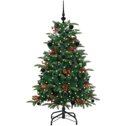 vidaXL Pre-Lit Warm White LED and Black Baubles Green Artificial Christmas Tree with Stand 4.9ft - Wilko