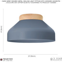 Happy Homewares Charcoal Grey Contemporary Scandinavian Designed Semi Flush Ceiling Light - Size: 18 x 30 x 30cm - Wilko - thumbnail 6
