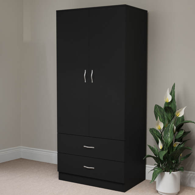 Vida Designs Riano 2 Door 2 Drawer Black Wardrobe - Size: 2 Door, 2 Drawer - Wilko - image 1