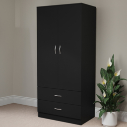 Vida Designs Riano 2 Door 2 Drawer Black Wardrobe - Size: 2 Door, 2 Drawer - Wilko - thumbnail 1