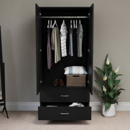 Vida Designs Riano 2 Door 2 Drawer Black Wardrobe - Size: 2 Door, 2 Drawer - Wilko - thumbnail 5