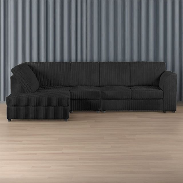 Luxor 4 Seater Black Jumbo Cord Left Hand Facing Full Back L Shaped Corner Sofa Set - Wilko - image 1