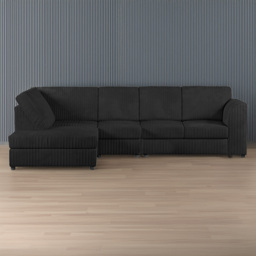 Luxor 4 Seater Black Jumbo Cord Left Hand Facing Full Back L Shaped Corner Sofa Set - Wilko - thumbnail 1