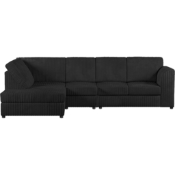 Luxor 4 Seater Black Jumbo Cord Left Hand Facing Full Back L Shaped Corner Sofa Set - Wilko - thumbnail 3
