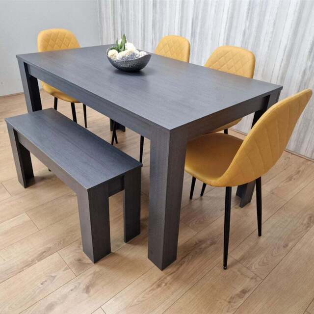 Kosy Koala 6 Seater Faux Leather Gem Pattern Dining Bench Set Dark Grey and Mustard - Multi - Portland - Wilko - image 1
