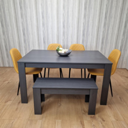 Kosy Koala 6 Seater Faux Leather Gem Pattern Dining Bench Set Dark Grey and Mustard - Multi - Portland - Wilko - thumbnail 4