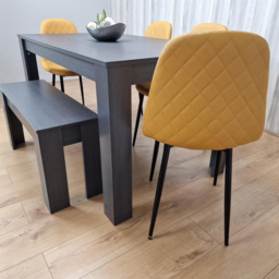 Kosy Koala 6 Seater Faux Leather Gem Pattern Dining Bench Set Dark Grey and Mustard - Multi - Portland - Wilko - thumbnail 6