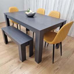 Kosy Koala 6 Seater Faux Leather Gem Pattern Dining Bench Set Dark Grey and Mustard - Multi - Portland - Wilko
