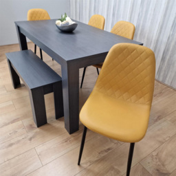 Kosy Koala 6 Seater Faux Leather Gem Pattern Dining Bench Set Dark Grey and Mustard - Multi - Portland - Wilko - thumbnail 7