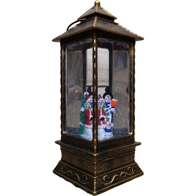 Samuel Alexander Snowman Scene Antique Effect Christmas Water Spinner Lantern 27cm - Size: 27 x 10 x 10cm - Bronze - Wilko - image 1