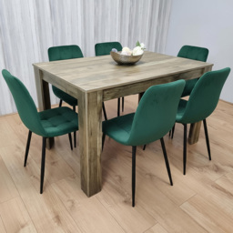 Portland 6 Seater Velvet Tufted Wooden Tabletop Dining Set Green - Wilko - thumbnail 1