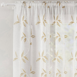 Enhanced Living Oasis Natural Embroidered Leaf Design Sheer Rod Pocket Voile Panels 140 x 137cm - Cream - Tyrone Textiles - Wilko - thumbnail 3