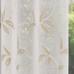 Enhanced Living Oasis Natural Embroidered Leaf Design Sheer Rod Pocket Voile Panels 140 x 137cm - Cream - Tyrone Textiles - Wilko - thumbnail 4