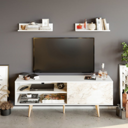 Decorotika Pi Single Door White Marble TV Unit - Size: 59 x 160 x 35cm - Multi - Wilko - thumbnail 5