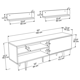 Decorotika Pi Single Door White Marble TV Unit - Size: 59 x 160 x 35cm - Multi - Wilko - thumbnail 6