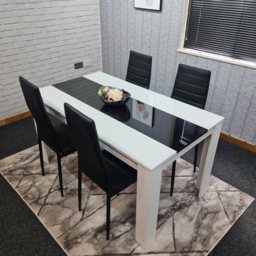 Portland Leather and Wood 4 Seater Dining Set White and Black - White Black - Wilko - thumbnail 6
