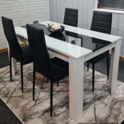 Portland Leather and Wood 4 Seater Dining Set White and Black - White Black - Wilko