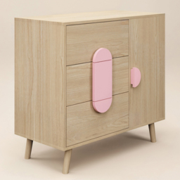 Flair Noah Single Door 3 Drawers Oak and Pink Cabinet - Wilko - thumbnail 4