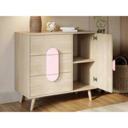 Flair Noah Single Door 3 Drawers Oak and Pink Cabinet - Wilko - thumbnail 6