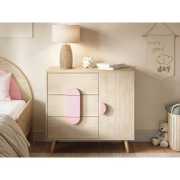 Flair Noah Single Door 3 Drawers Oak and Pink Cabinet - Wilko - thumbnail 5