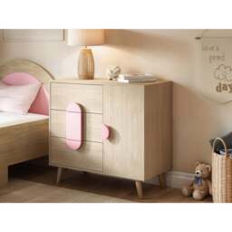 Flair Noah Single Door 3 Drawers Oak and Pink Cabinet - Wilko - thumbnail 7
