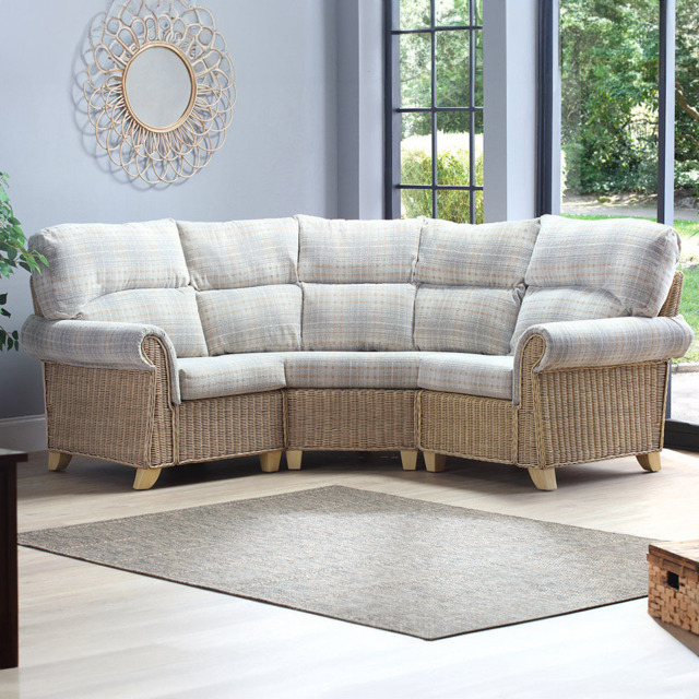 Desser Clifton 4 Seater Natural Rattan Check Fabric Corner Sofa Set - Grey - Wilko - image 1