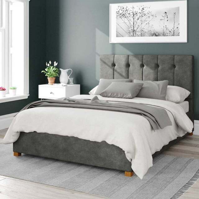 Aspire Hepburn Small Double Granite Kimiyo Linen Ottoman Bed - Grey - Aspire Beds - Wilko - image 1