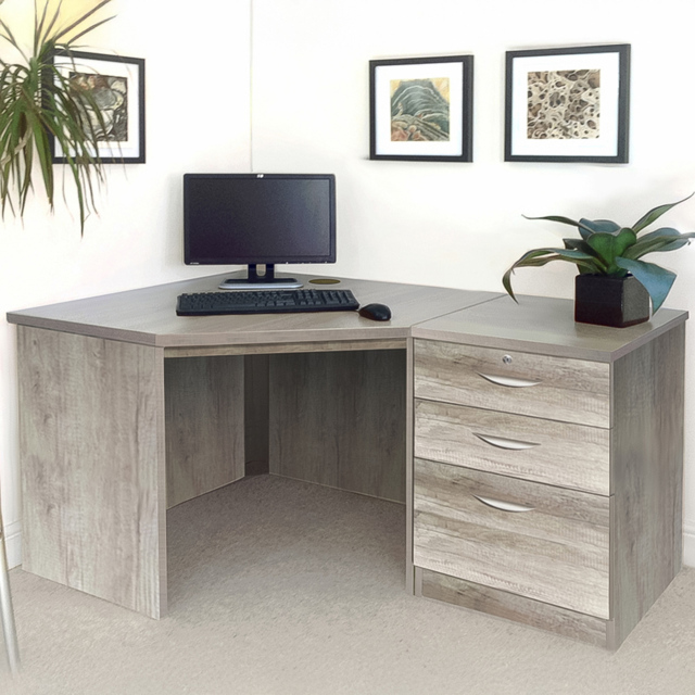 R White Cabinets 2 Drawer Single Cabinet Grey Set-07 Corner Desk - Size: 72.8 x 141.9 x 94cm - Wilko - image 1