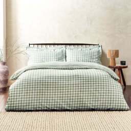Yard Barton King Size Forest Check Printed 144 Thread Count Duvet Cover and Pillowcase Set - Green - Wilko