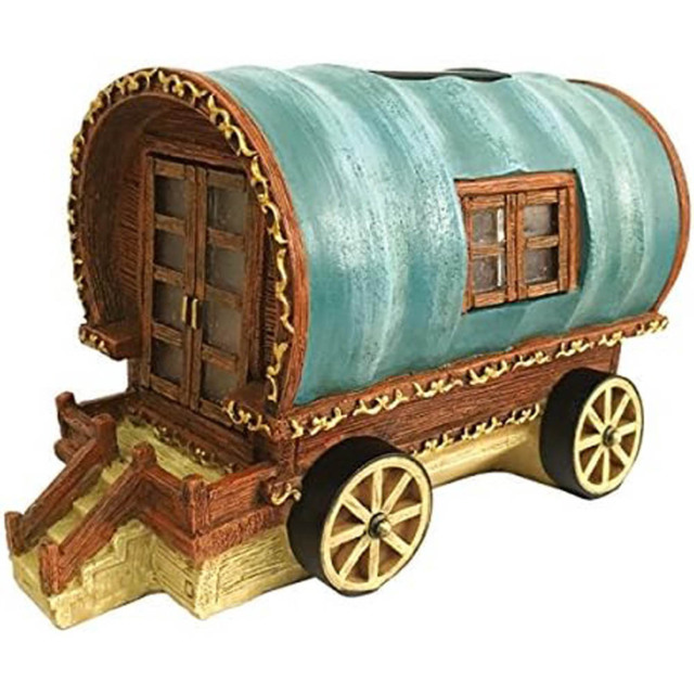 Marco Paul Solar Powered Light Up Colour Changing Gypsy Caravan Garden Ornament - Size: 21.5 x 31 x 18.5cm - Blue - Wilko