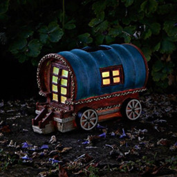 Marco Paul Solar Powered Light Up Colour Changing Gypsy Caravan Garden Ornament - Size: 21.5 x 31 x 18.5cm - Blue - Wilko - thumbnail 5
