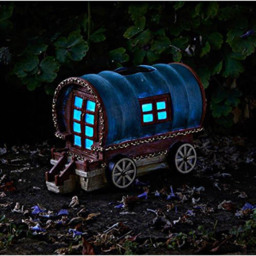 Marco Paul Solar Powered Light Up Colour Changing Gypsy Caravan Garden Ornament - Size: 21.5 x 31 x 18.5cm - Blue - Wilko - thumbnail 6
