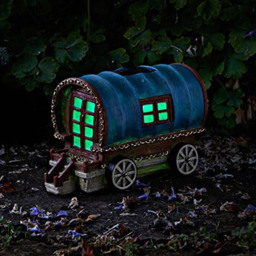 Marco Paul Solar Powered Light Up Colour Changing Gypsy Caravan Garden Ornament - Size: 21.5 x 31 x 18.5cm - Blue - Wilko - thumbnail 7