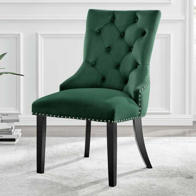 Furniturebox Kennsington Set of 2 Green Velvet Knockerback Dining Chair - Wilko - image 1
