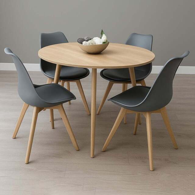 Kosy Koala 4 Seater Round Dining Set Grey - Beige - Wilko - image 1