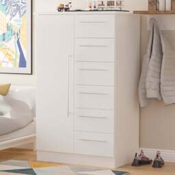 Crowndale Sherwood Single Door 6 Drawer Porcelain Matt Kids Wardrobe - Size: Single Door, 6 Drawer - White - Wilko