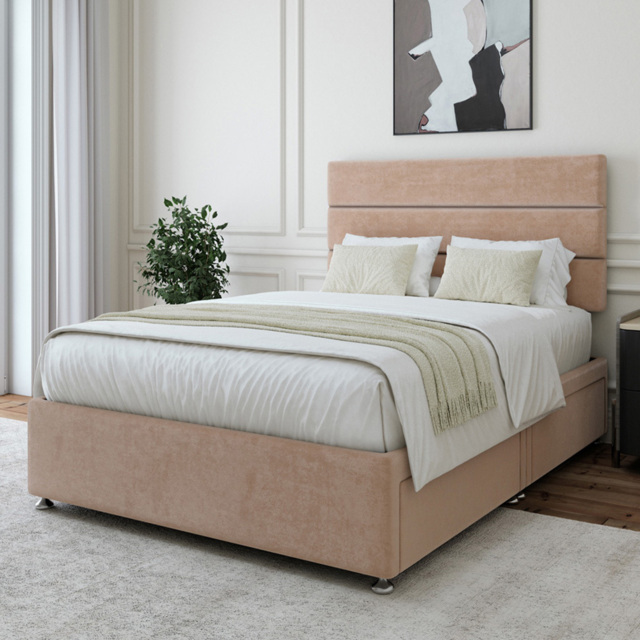 Bedmaster Super King Size Mink Naples Velvet 4 Drawer Divan Base with Milan Headboard - Brown - Wilko - image 1