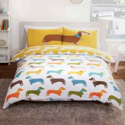 Rapport Home Sausage Dog King Size Multicolour Reversible Duvet Set - Wilko - thumbnail 1