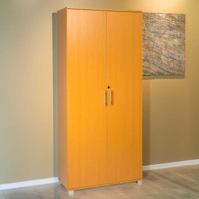 MMT Furniture Designs 2 Door Beech Wooden Lockable Filing Cabinet - Size: 180 x 80 x 35cm - Clear - Wilko - image 1