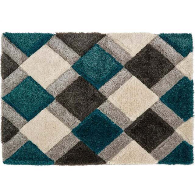 Origins 3D GEO Teal Shaggy Rug 60 x 110cm - Blue - Origins Rugs - Wilko - image 1