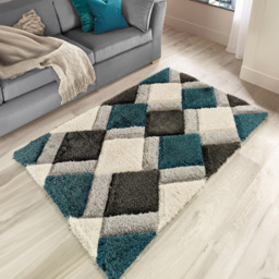 Origins 3D GEO Teal Shaggy Rug 60 x 110cm - Blue - Origins Rugs - Wilko - thumbnail 3