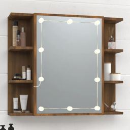 vidaXL Single Door 6 Open Shelf Brown Oak LED Mirror Bathroom Cabinet - Size: 60 x 70 x 16.5cm - Wilko