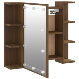 vidaXL Single Door 6 Open Shelf Brown Oak LED Mirror Bathroom Cabinet - Size: 60 x 70 x 16.5cm - Wilko - thumbnail 7