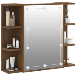 vidaXL Single Door 6 Open Shelf Brown Oak LED Mirror Bathroom Cabinet - Size: 60 x 70 x 16.5cm - Wilko - thumbnail 4