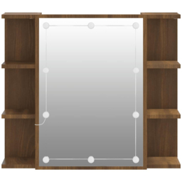 vidaXL Single Door 6 Open Shelf Brown Oak LED Mirror Bathroom Cabinet - Size: 60 x 70 x 16.5cm - Wilko - thumbnail 5