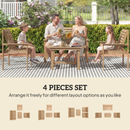 Outsunny 4 Seater Natural Wood Garden Lounge Set - Natural wood finish - Wilko - thumbnail 5