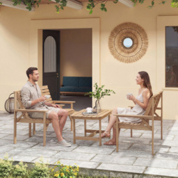 Outsunny 4 Seater Natural Wood Garden Lounge Set - Natural wood finish - Wilko - thumbnail 4
