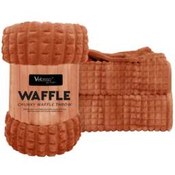 Velosso Rust Waffle Plush Throw 150 x 200cm - Size: 150 x 200 x 1cm - Wilko - thumbnail 1