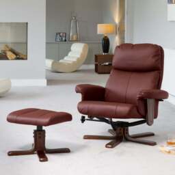 Artemis Home Woodacre Burgundy Swivel Recliner Chair with Footstool - Size: Single - Red - Wilko
