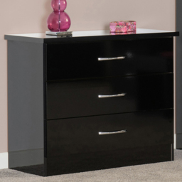 Seconique Nevada 3 Drawer Black Gloss Chest of Drawers - Wilko